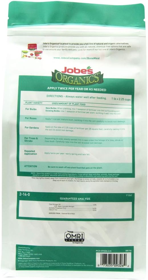 Jobe's Organics Granular Bone Meal Fertilizer, Strong Root Development for Bulbs, Tomatoes, Roses, and Other Flowering Plants, 4 lbs Bag (Pack of 6)