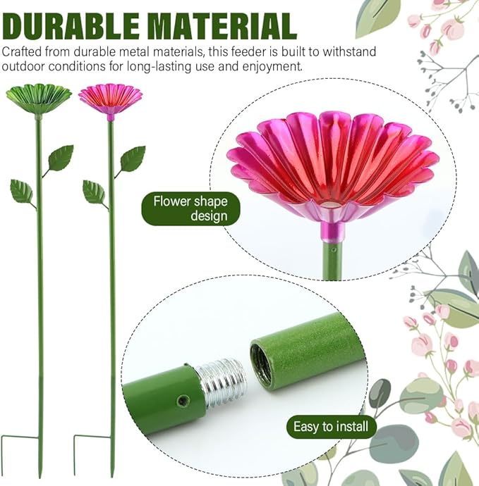 4 Pcs Metal Bee Watering Station, Flower Design Bee Feeder & Butterfly Bath Bowl, Colorful Outdoor Garden Decor for Yard, Patio, Lawn