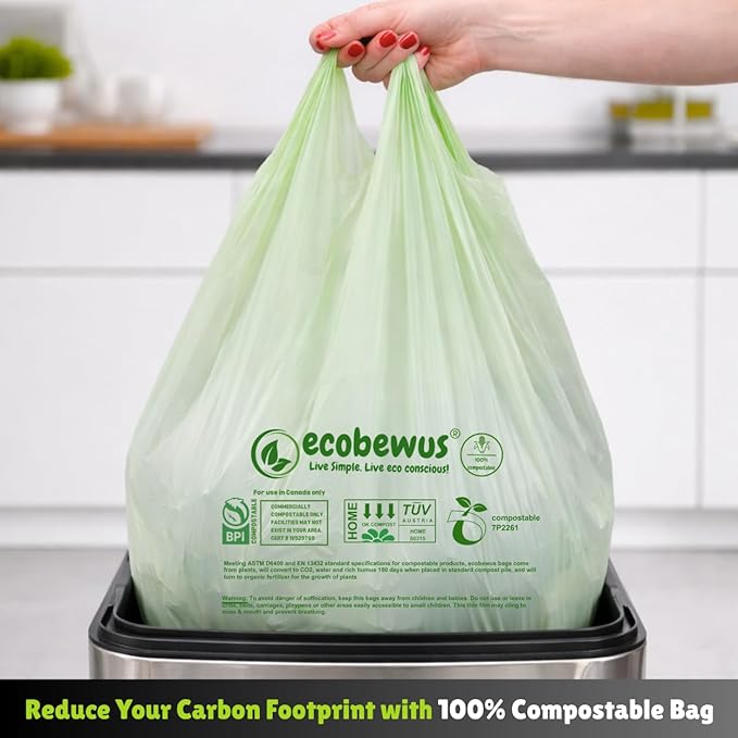 100% Compostable 13 Gallon Bags (35 Bags) Tall Kitchen Food Scrap Disposable Compost Trash Bgas Certified Composte Bags US BPI & OK Compost Home Certified by Meeting ASTM D6400 (35 ct.)