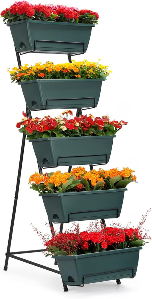 YBING Vertical Raised Garden Bed 5 Tier Herb Garden Planter 48.2 Inches Tall Tiered Planter Box for Outdoor Plants Home Gardening Green