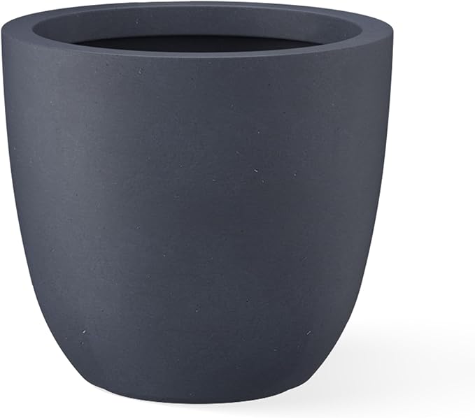 Kante 14 Inch Dia Round Concrete Planter, Indoor Outdoor Large Plant Pot with Drainage Hole and Rubber Plug for Home Patio Garden, Charcoal