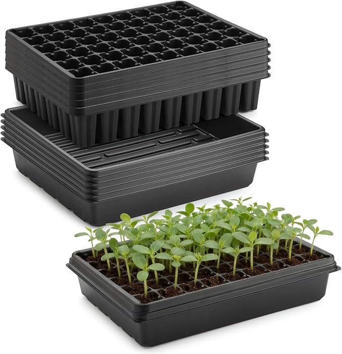 5 Pack Seedling Starter Trays No Holes and 5 Pack 54 Cell Seed Starter Trays Extra Deep 2.8" - Heavy Duty Plastic Nursery Trays for Seed Germination & Plant Propagation (5 Sets)
