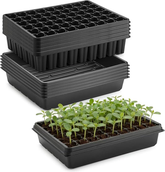 5 Pack Seedling Starter Trays No Holes and 5 Pack 54 Cell Seed Starter Trays Extra Deep 2.8" - Heavy Duty Plastic Nursery Trays for Seed Germination & Plant Propagation (5 Sets)