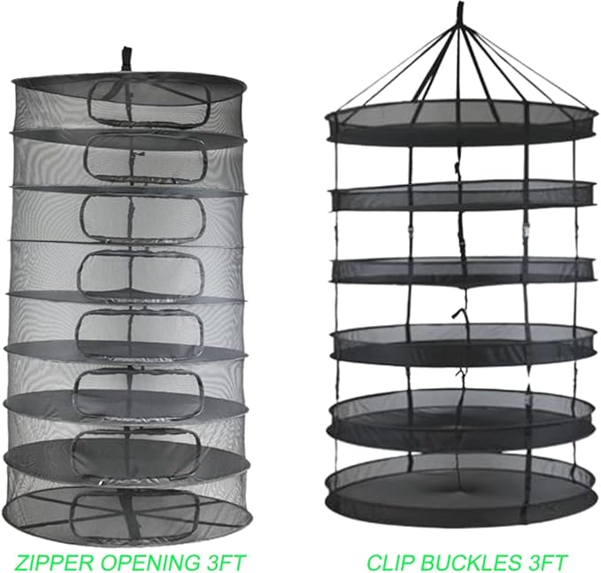 HORTIPOTS Herb Dry Rack Zipper Opening 3ft Adjustable Center Support Straps NO Sagging Fine Mesh Dry Net (Heavy Duty Zips 3FT)
