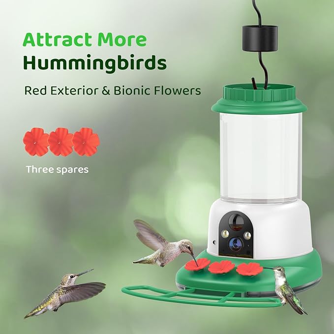 SEHMUA Hummingbird Feeder with Camera, 1 Year Trial AI Identify Birds Species, Smart Bird Cam with Solar Panel, Ant Moat & Bee Proof, Gift for Bird Watching
