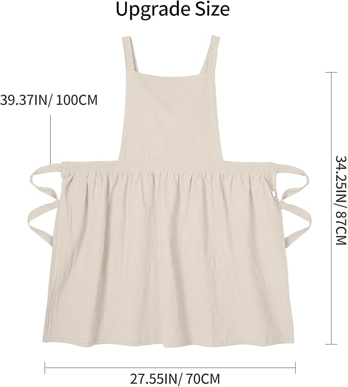 Cotton Linen Pinafore Apron Dress for Women with Pockets Cute Art Chef Aprons for Kitchen Baking Gardening Painting
