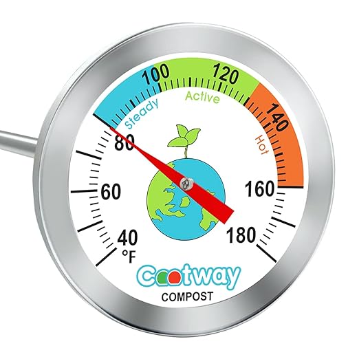 Compost Thermometer - 16 Inch Stem, Waterproof Soil Temperature Gauge for Composting, Stainless Steel, with Temperature Guide(40-180 ℉)