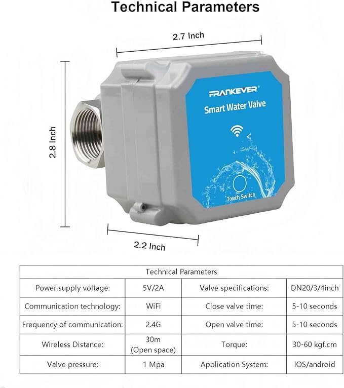 DN20 Smart Water Valve 3/4 Inch Smart Water Management System WiFi Remote Control Faucet Timer for Hose, Sprinkler Water Timer, Auto Watering for Plants , Home Water Protection Systems (DN20(3/4"))