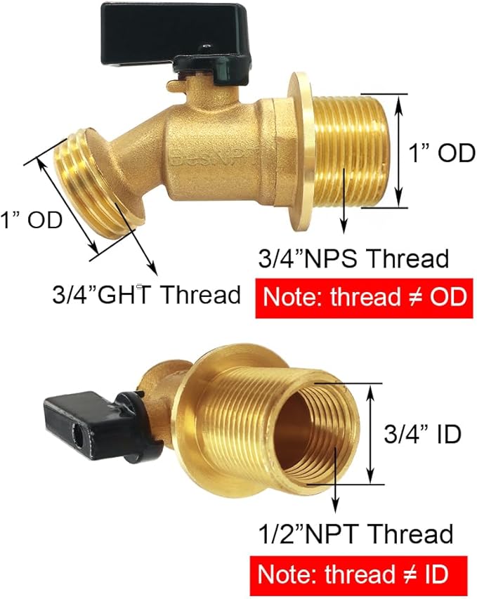 3/4" GHT Spigot for Rain Barrel Parts Kits, Brass Ball Valve with Bulkhead Fitting, Garden Hose Connector Adapter and Drain Valve DIY Kits,for 5/25/50/55 Gallon Bucket