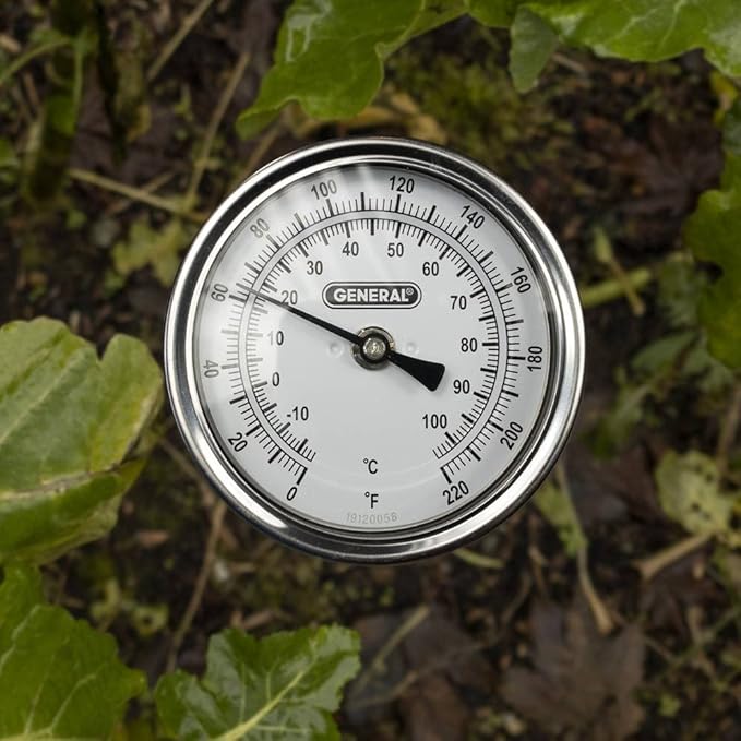 General Tools Analog Soil Thermometer #T300-36, Long Stem 36 Inch Probe, 0° to 220° F (-18° to 104° C) Range, Ideal for Taking Ground and Soil Temperature for Composting and Gardening, Silver