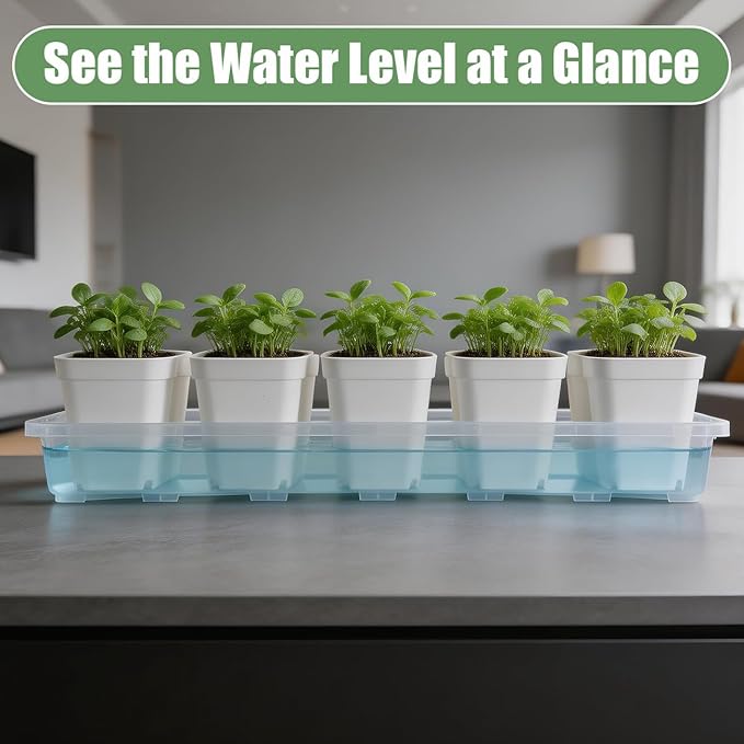 1020 Nursery Pot Trays 5 Pack, Transparent Plastic Flat Seed Starter Tray, Durable Square Seedling Starting Tray for Holding and Carrying Plant Pots (Clear)