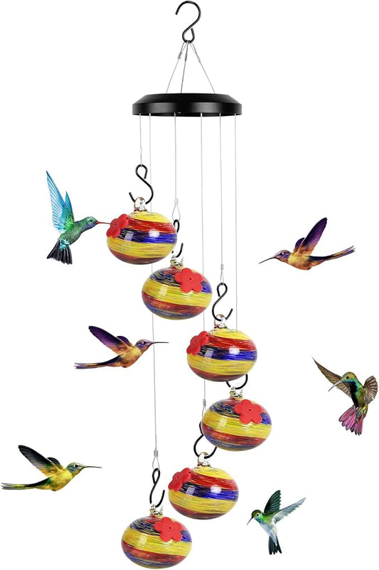 Charming Wind Chimes Hummingbird feeders for Outdoors Hanging ant and bee Proof,Never Leak,Perfect Garden Decor for Outside(Rainbow)