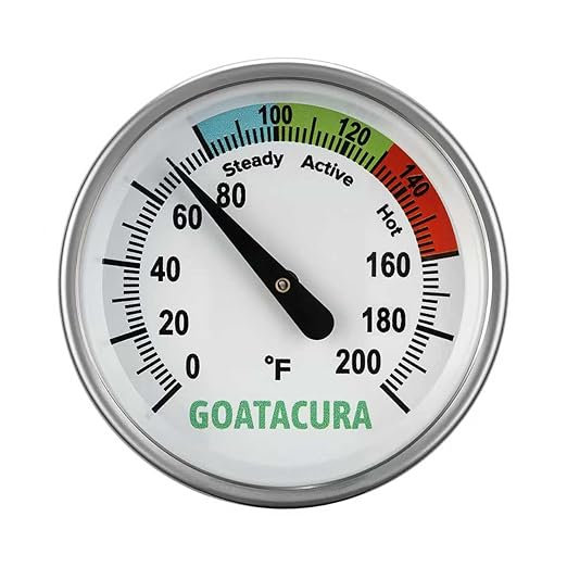 Compost Soil Thermometer, 304 Stainless Steel Case and Probe,1.75" Dial Size, 16" Stem Length, 0-200 Deg F, 3 Temperature Zones