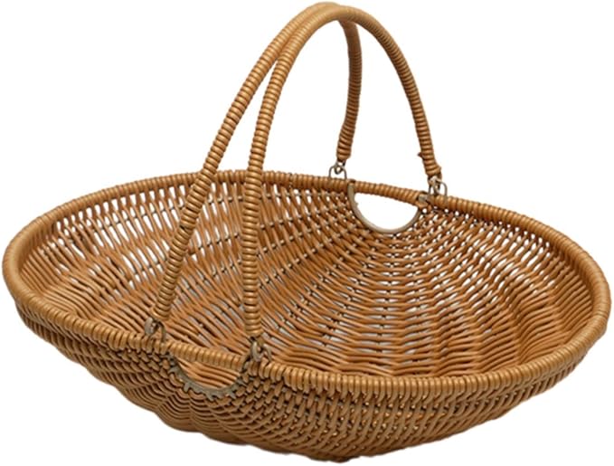 MYCENSE Wicker Picnic Storage Basket with Adjustable Handle, PP Woven Empty Picnic Baskets, Sturdy Iron Wire Frame, Versatile Harvest Basket for Camping, Beach, Park, Halloween, A 29.5x22.5x7.5cm