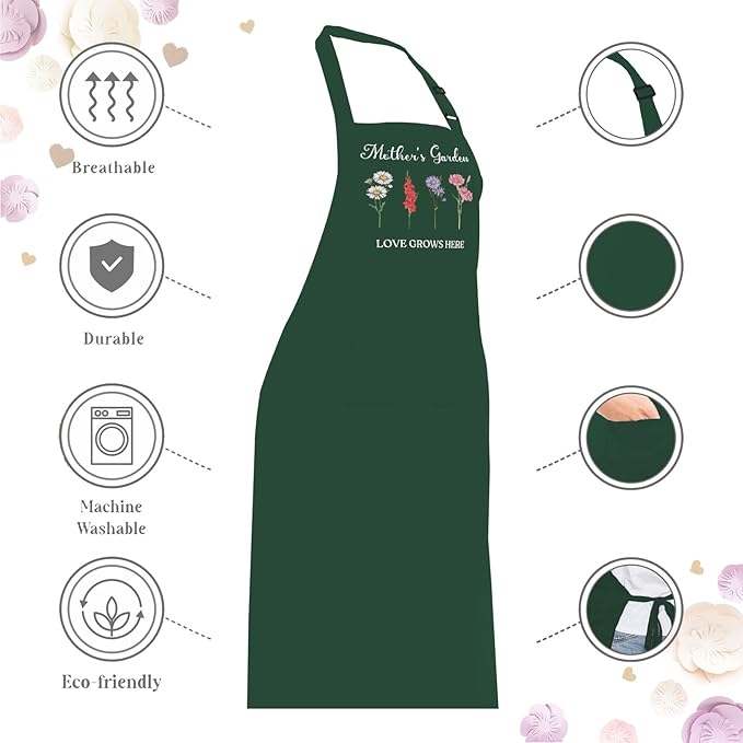 Garden Aprons for Mom, Mothers Day Apron Gifts for Mother Wife, Gardening Gifts for Gardeners, Kitchen Cooking Apron