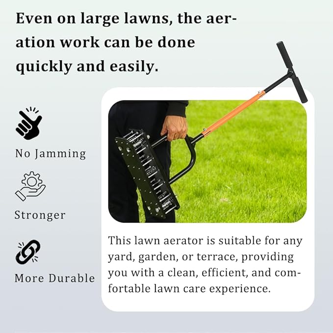 Lawn Aerator Tool – Grass & Yard Aerator, 4 Adjustable Height Settings, Metal Construction with Ergonomic Handle and Spring-Assisted Design for Effortless Yard Care.