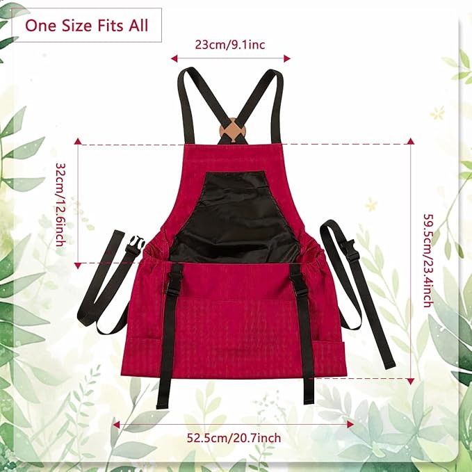 Osznmmg Gardening Apron with Pockets Gardening Apron for Harvesting Waterproof Adjustable Apron for Garden Mother's Day Gift