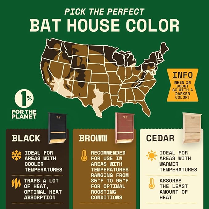 WildYard Bat Box - 3-Chamber, Cedar, 200-Bat Capacity - Batbox for Wall Mount - Weather-Resistant Cedar Roosting House - Rustic Outdoor Pet House Decor