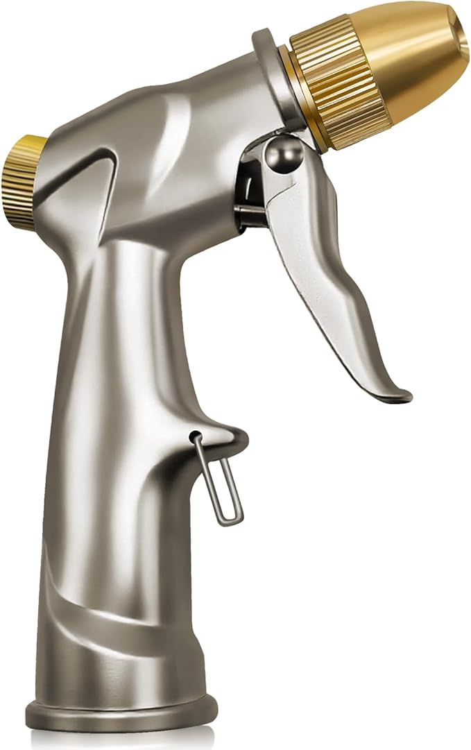 ARXIVE Garden Hose Nozzle Hand Sprayer, Heavy Duty High Pressure 100% Metal with 4 Adjustable Spray Patterns for Watering Lawn, Garden, Car Washing,Pets & Windows