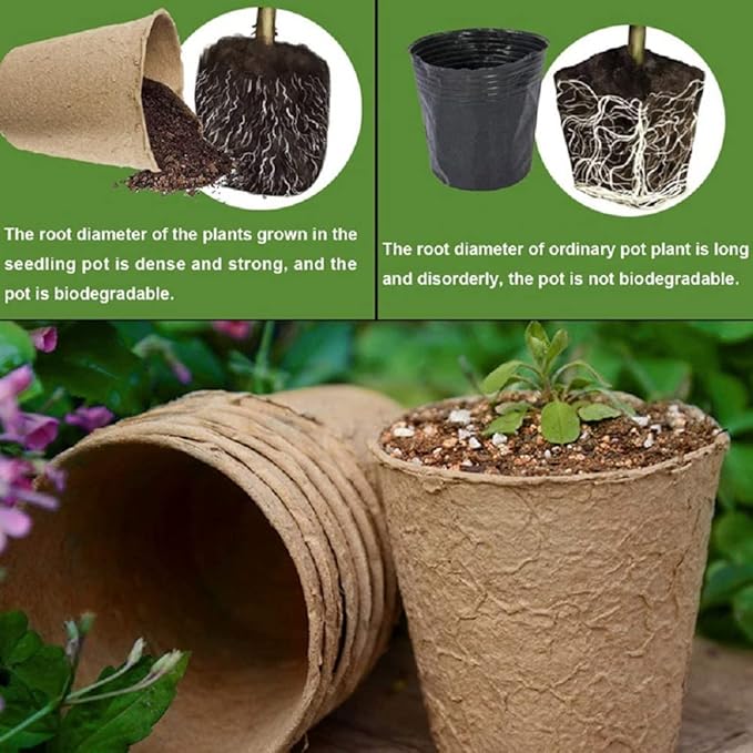 3T GROUP 50 Pcs 3 Inch Small Plant Pots,Disposable Mini Pots,Compostable Flower Pots for Plant,Biodegradable Peat Seed Planting Cups with Labels for Vegetables,Fruit