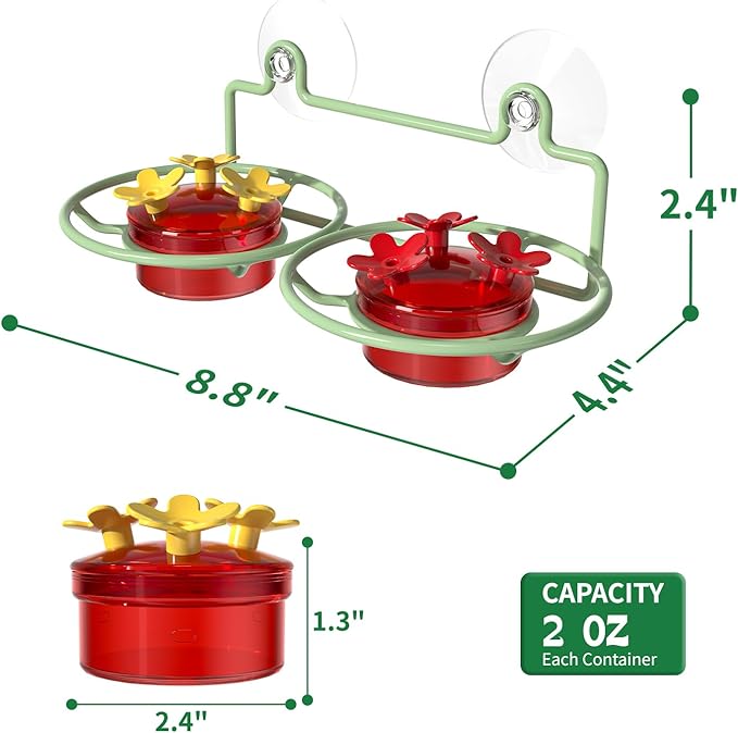 Window Hummingbird Feeder, Small Hummingbird Feeder for Outdoors with Strong Suction Cup - Metal Base & 6 Feeding Ports, Easy to Clean and Refill