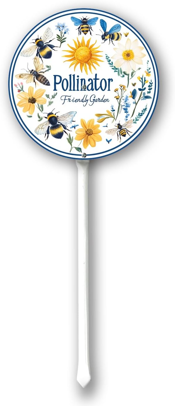 Garden Signs Pollinator Friendly Garden Sign with Stake Outdoor Aluminum Yard Sign Rustproof Aluminum Metal Sign Fade Resistant Lawn Decoration for Outdoor 9.2x9.2inch