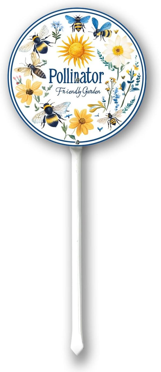 Garden Signs Pollinator Friendly Garden Sign with Stake Outdoor Aluminum Yard Sign Rustproof Aluminum Metal Sign Fade Resistant Lawn Decoration for Outdoor 9.2x9.2inch