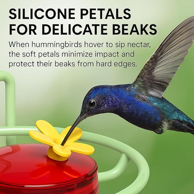2 Pack Window Hummingbird Feeder, Small Hummingbird Feeder for Outdoors with Strong Suction Cup - Metal Base & 6 Feeding Ports, Easy to Clean and Refill, Green