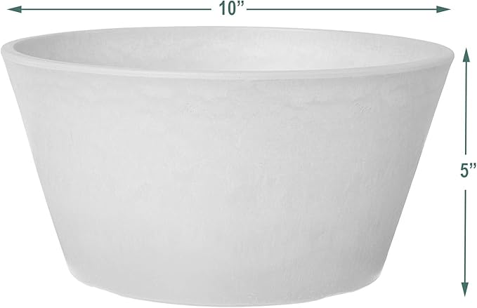PSW Pot Collection TD25DC Plastic/Stone/Wood Composite Shallow Bulb Pan - No Drainage Hole (Drillable), Planter for Succulents, Bonsai, Fairy Gardens, Herbs, 10-inch, Dark Charcoal