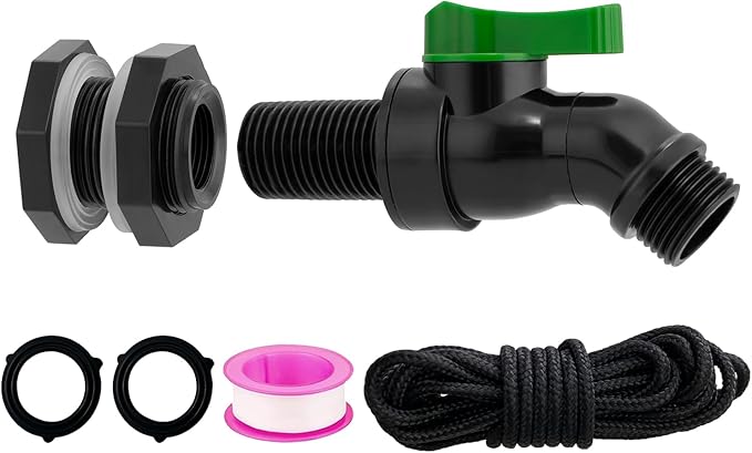 Plastic Rain Barrel Spigot Kit - High Flow Water Barrel Faucet with Bulkhead Fitting, 3/4" NPT to 3/4" GHT Leak-Proof Rain Barrel Spigot with Seal Tape & Gasket for Water Tank, Garden Barrel