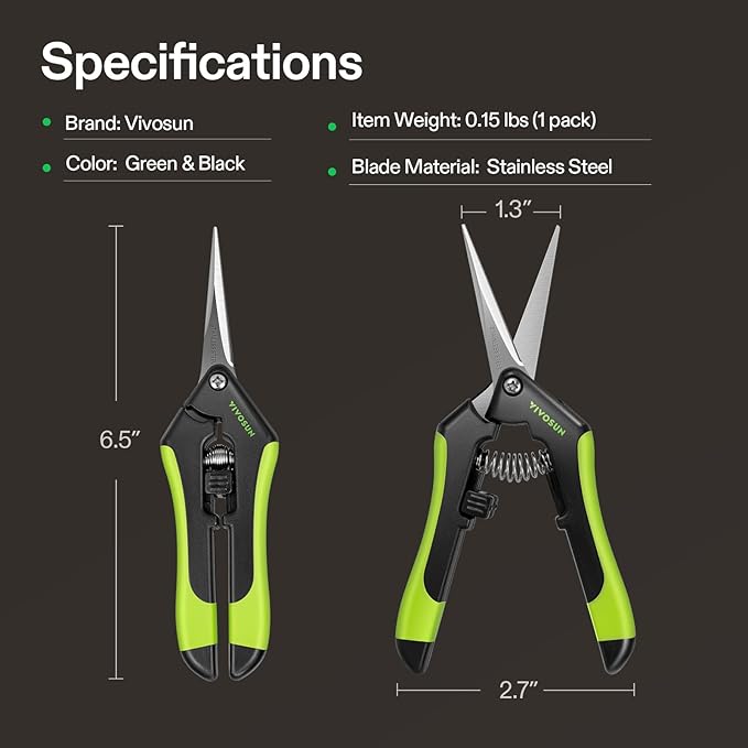 VIVOSUN Gardening Scissors, 6.5 Inch Hand Pruner Pruning Shear with Straight Stainless Steel Blades Black 2-Pack