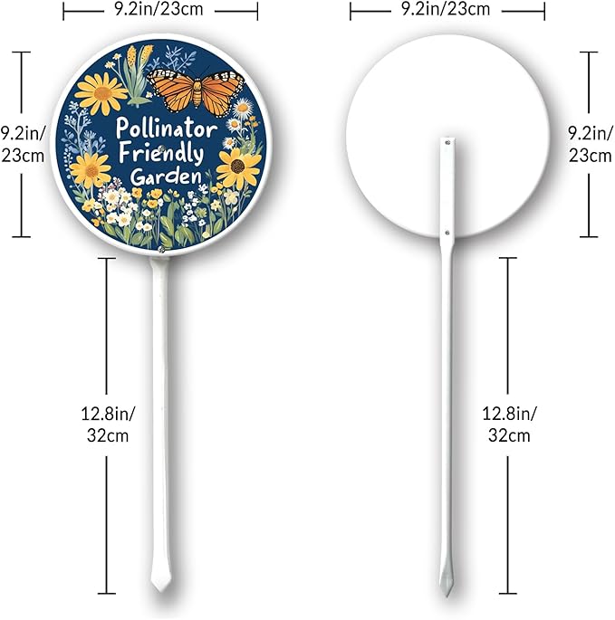 Garden Signs Pollinator Friendly Garden Sign with Stake Outdoor Aluminum Yard Sign Rustproof Aluminum Metal Sign Fade Resistant Lawn Decoration for Outdoor 9.2x9.2inch
