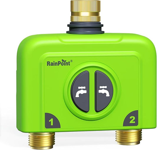 RAINPOINT WiFi Water Timer for Garden Hose, 2 Zone WiFi Sprinkler Controller, Smart Hose Timer Valve, Automatic Drip Irrigation System/Rain Delay for Garden/Yard (Brass Inlet & Outlet, No Gateway)