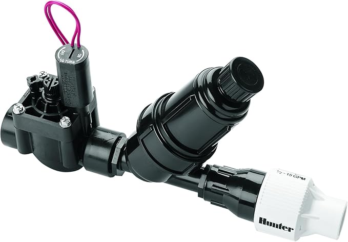 Hunter PCZ10140 Drip Zone Control Kit 1 Inch Valve with 150 Mesh Stainless Steel Filter 40 PSI Pressure Regulator for EZ Drip and Irrigation Systems ¾ Inch Outlet Fits 0.5 to 15 GPM