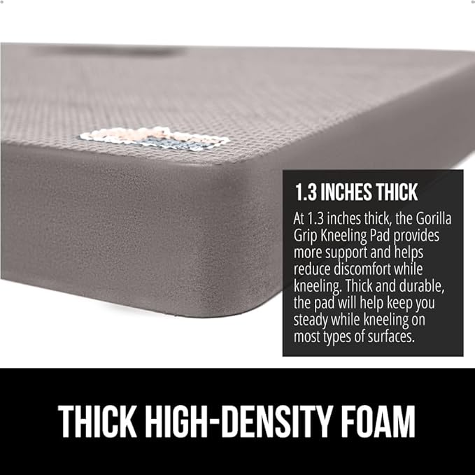 GORILLA GRIP Extra Thick Patent Pending Supportive Foam Kneeling Pad, 2 PK, Large Cushion Knee Pads for Gardening, Baby Bath, Dirt and Water Resistant, Workout and Garden Supplies, 17.5x11, Gray