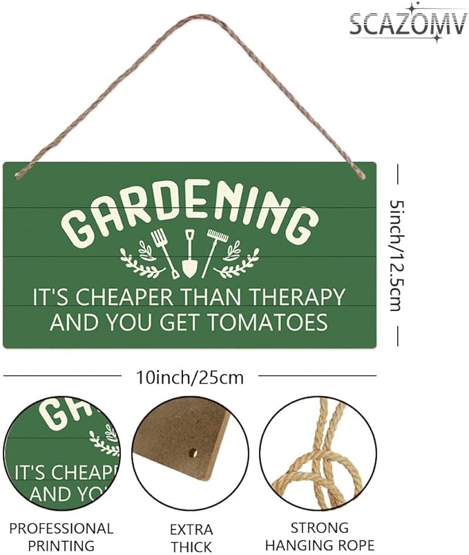Garden Sign Decor, Gardening It'S Cheaper Than Therapy And You Get Tomatoes, Funny Outdoor Decorative For Garden Backyard Patio Farmhouse, Potting Shed Personalized Wooden Hanging Plaque 5"X 10"