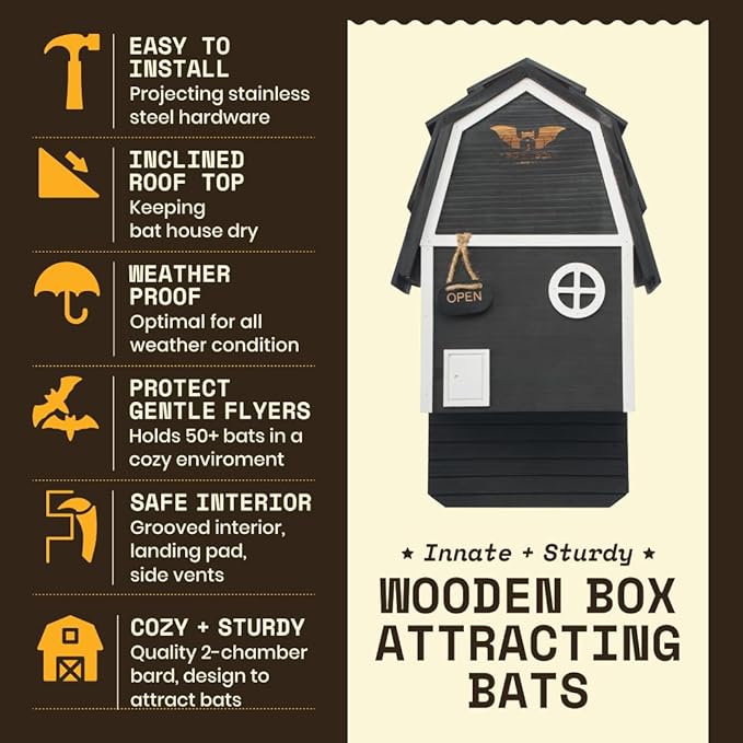 Big Bat Box - Bat Barn Junior 2 Chamber, Compact Bat House for Outside - Artificial Roost Kit for Wall-Mount - Bat Houses for Backyards