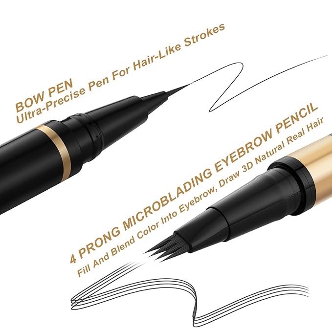 Microblading Eyebrow Pen Kit - Waterproof Brow Makeup Set with Eyebrow Pencil, Eyebrow Gel Clear, Eyeliner, Dual-ended Eyebrow Brush, Natural Looking Brows with Long-Lasting All-Day Hold - Black