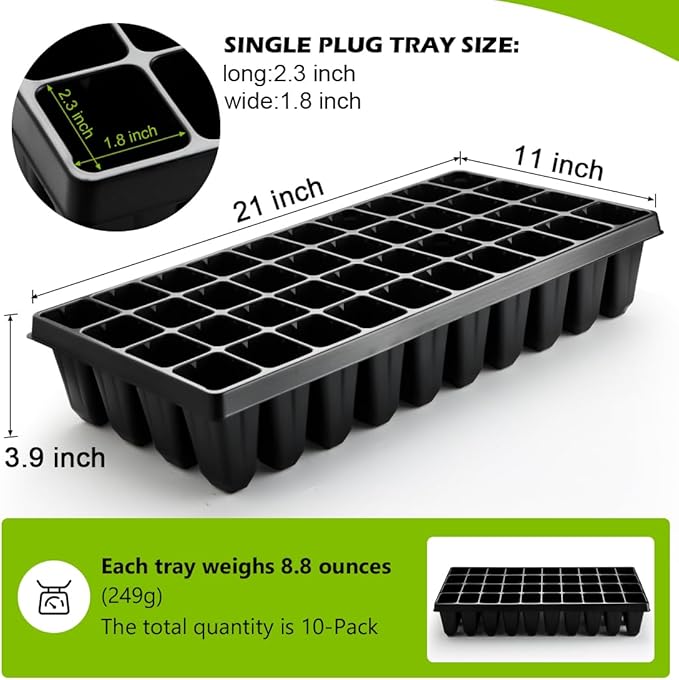 10 Pack 40 Cell Seed Starter Trays - Extra Deep 3.9" Plastic Nursery Trays, 20" x 10"，Fits Standard 1020 Flats, for Planting Seedlings, Propagation, Seed Germination and 1020 Flats Inserts