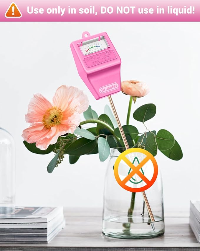 Soil Moisture Meter Tester for Plants, Hygrometer Moisture Sensor for Houseplants Indoor Outdoor Garden Lawn Use - Plant Water Meter Gauge Test Kit, No Battery Needed - Gardening Gifts, Pink