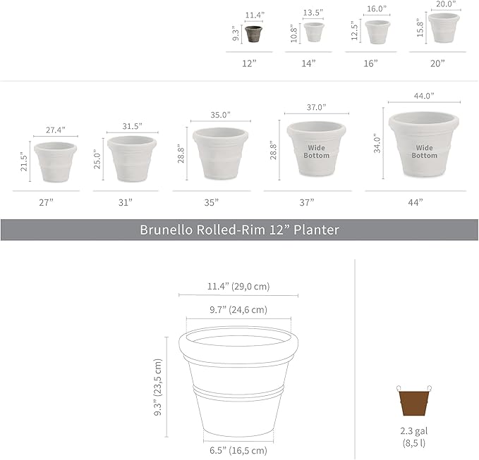 Crescent Garden Brunello Small Classic Planter, Indoor/Outdoor Weather-Safe Round Plant Pot, Small Resin Houseplant Pot - 12'' W (Terracotta-Color)