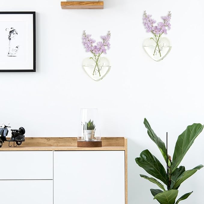 XXXFLOWER Wall Hanging Glass Terrariums，Clear Planters Propagation Station Glass Flower Vase,Air Plant Terrariums for Hydroponic Plants,Home Office Decor,Gifts,Heart-Shaped Set of 2