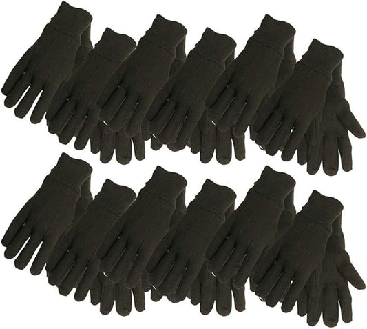 Midwest Gloves & Gear Adult Jersey Gloves, Brown, Large Pack of 12 US