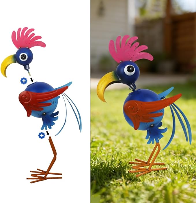 Playful Rooster Yard Statue, Metal Rooster Figurine Garden Decor Outdoor, Metal Chicken Yard Art for Patio, Yard, Farmhouse