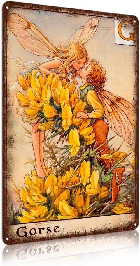 Flower Fairy Wall Decor Vintage Metal Tin Signs Fairy Garden Accessories - Gorse