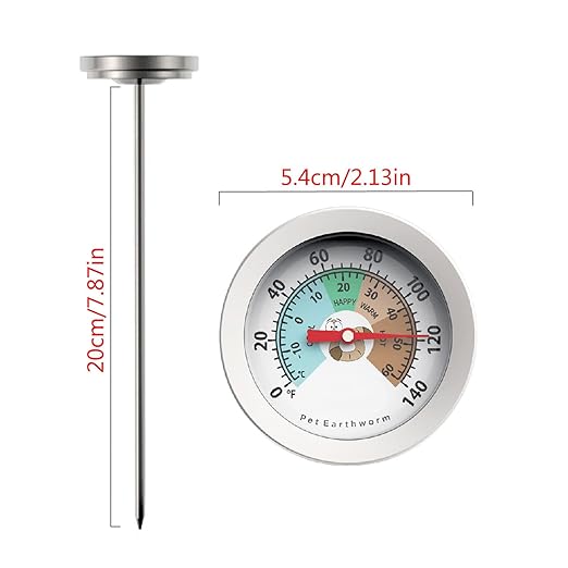 8 Inch Long Stem Soil Compost Thermometer Stainless Steel Temperature Probe 40-180°f Gauge for Backyard Gardening Farming Seeding Transplanting No Battery Needed