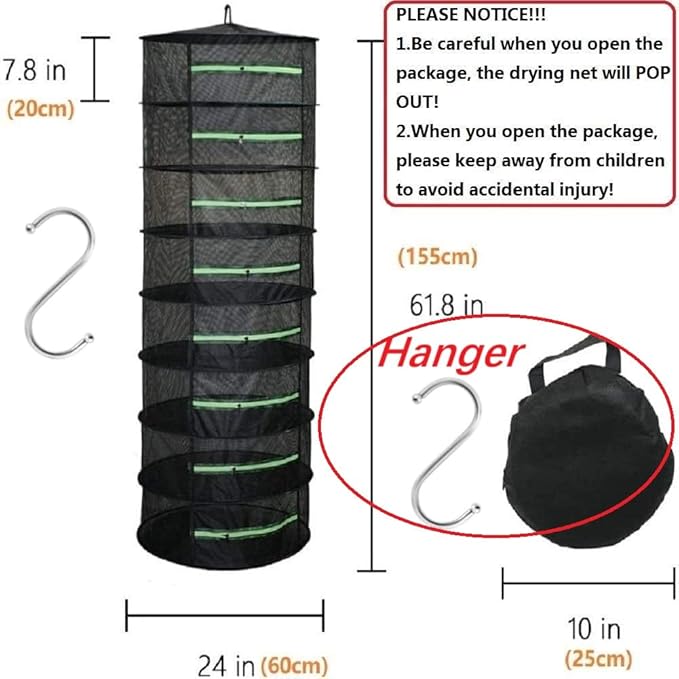 XXL Herb Drying Rack,Drying Rack Herbs for Plant Bud Seed,Plant Racks for Weed,8 Layer Mesh Hanging Plant Dry,Herb Dry Net,for Garden Outdoor Bud Tea,Mesh Cage Frame with Green Zipper Opening