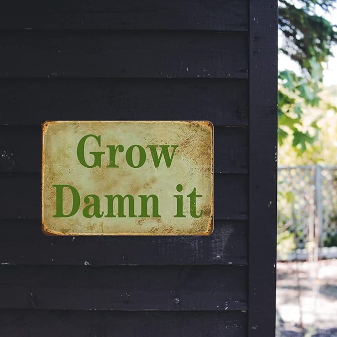 Grow Damn It Funny Tin Vintage Metal Sign - 12x8 Inch Outdoor Garden Decor For Home Yard Farm Garage Cave Country Wall Decoration