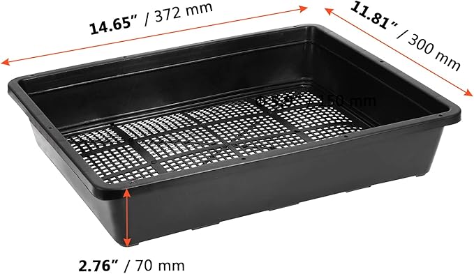 SINJEUN 15 Pack Mesh Bottom Seed Starter Trays, 15 x12 Inch Plastic Plant Tray Mesh Plant Germination Trays for Microgreens, Black
