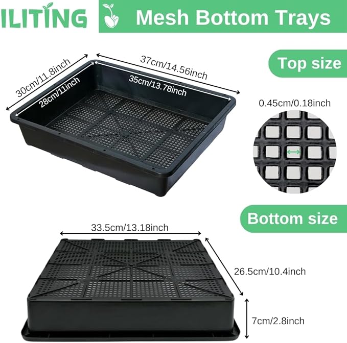 Soil Blocking Trays 15x12inch Mesh Tray 10 Pack Seed Starter Tray Mesh Bottom Trays for Soil Blocks, Seedling, Microgreen, Wheatgrass